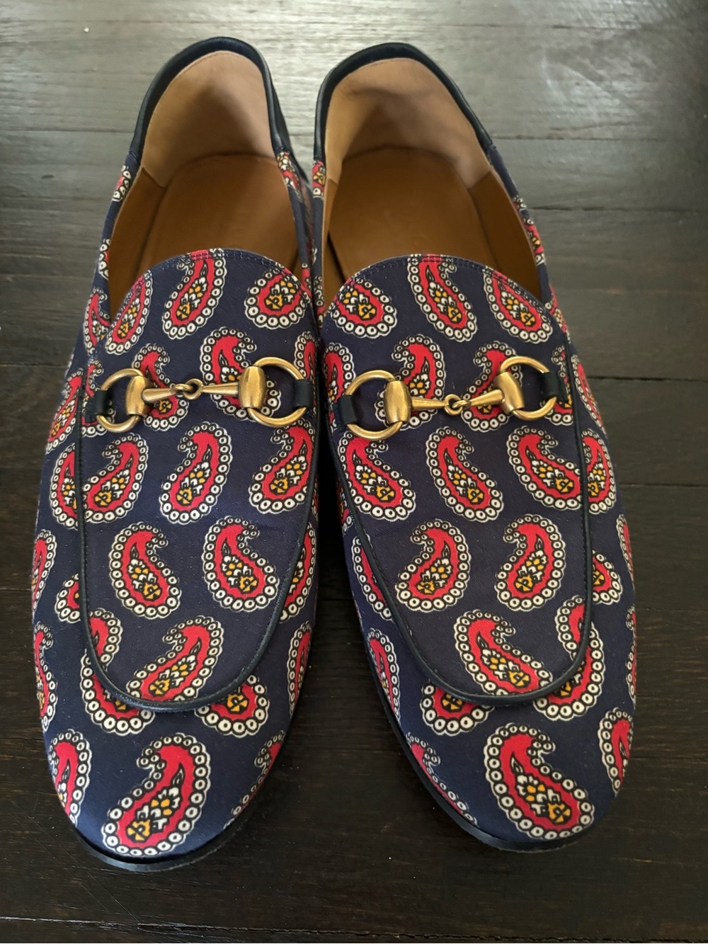 Gucci Brixton Horsebit Loafer Navy Loafers with Red Paisley Print